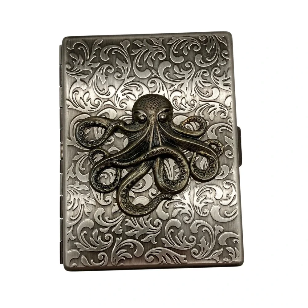 Cosmic Firefly Metal Cigarette Case Wallet Silver Octopus Steampunk Victorian
